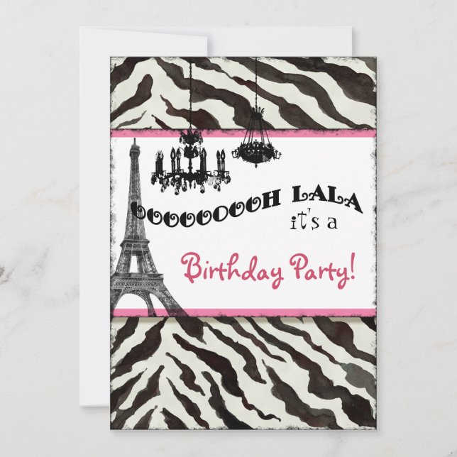 Geburtstagsparty Invite, Zebra, Eiffelturm Einladung (Vorderseite)