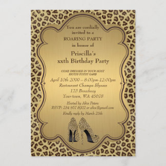 Geburtstagsparty, jedes Alter, Cheetah High Heels  Einladung