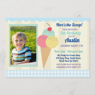 Geburtstagsparty lädt Ice Cream Boy's Foto Blue Einladung