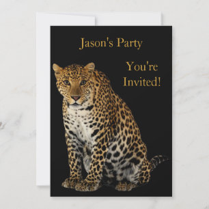 Geburtstagsparty Leopard auf Schwarz einladen Einladung