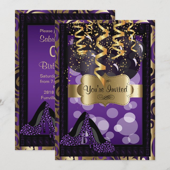 Geburtstagsparty | Lila Hochtasten Einladung (Vorne/Hinten)