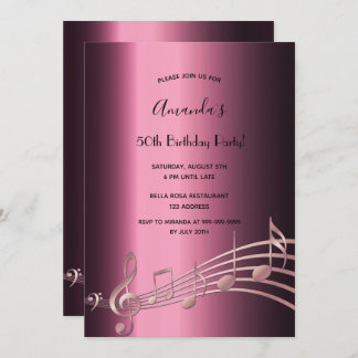 Geburtstagsparty lila Rose Gold Musiknote Einladung