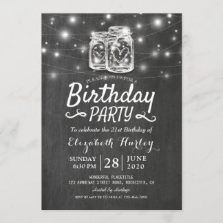 Geburtstagsparty Mason Jars String Lights Chalkboa Einladung