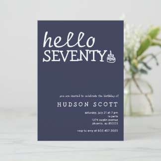 Geburtstagsparty Mens Hallo Seventy Navy Blue Einladung