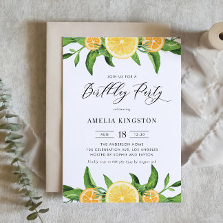 Geburtstagsparty mit Aquarelllymnen und Orangen Einladung