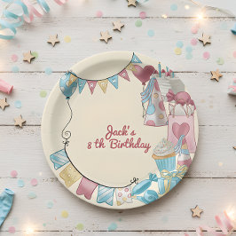 Geburtstagsparty mit Ballons und Geschenken für Ki Pappteller