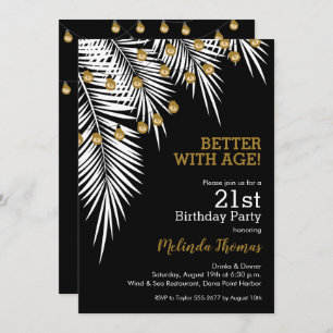 Geburtstagsparty mit Black and Gold Palms Einladung