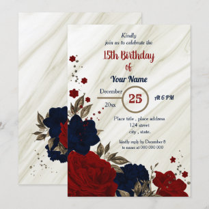 Geburtstagsparty mit blauen und roten Blumen Einladung
