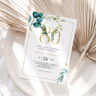 Geburtstagsparty mit Gold und Eukalyptus Einladung