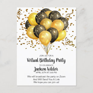 Geburtstagsparty mit Gold und Schwarz Einladungspostkarte
