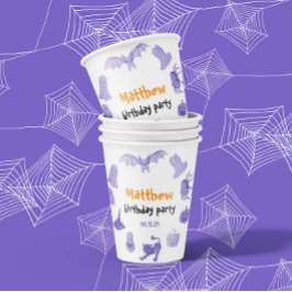 Geburtstagsparty mit lila und orangefarbenem Hallo Pappbecher