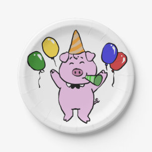Geburtstagsparty mit niedlichem Schwein Rückfärb Pappteller