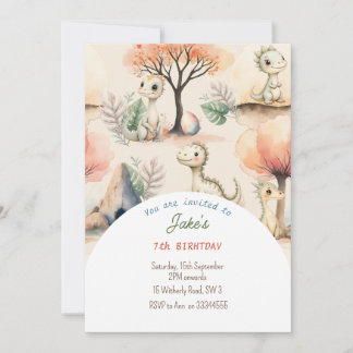 Geburtstagsparty mit niedlichen Dinosauriern Einladung