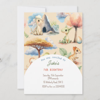 Geburtstagsparty mit niedlichen Dinosauriern Einladung