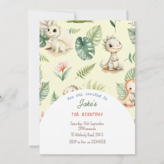 Geburtstagsparty mit niedlichen Dinosauriern Einladung