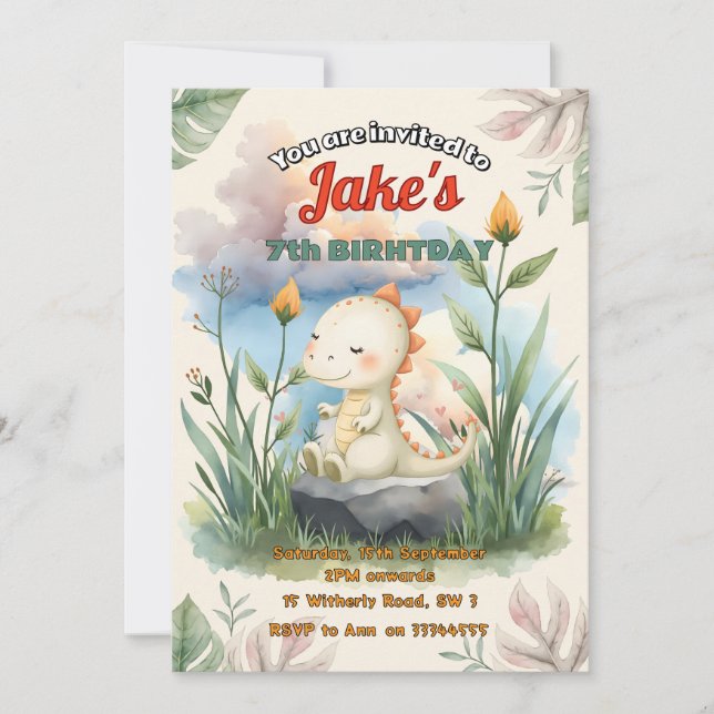 Geburtstagsparty mit niedlichen Dinosauriern Einladung (Vorderseite)