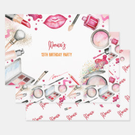 Geburtstagsparty mit Schönheit und Make-up-Wellnes Geschenkpapier Set
