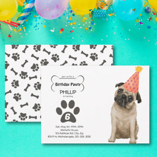 Geburtstagsparty, Mops, Hund Party Einladung