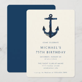 Geburtstagsparty Navy Blue Nautical Anchor Einladung