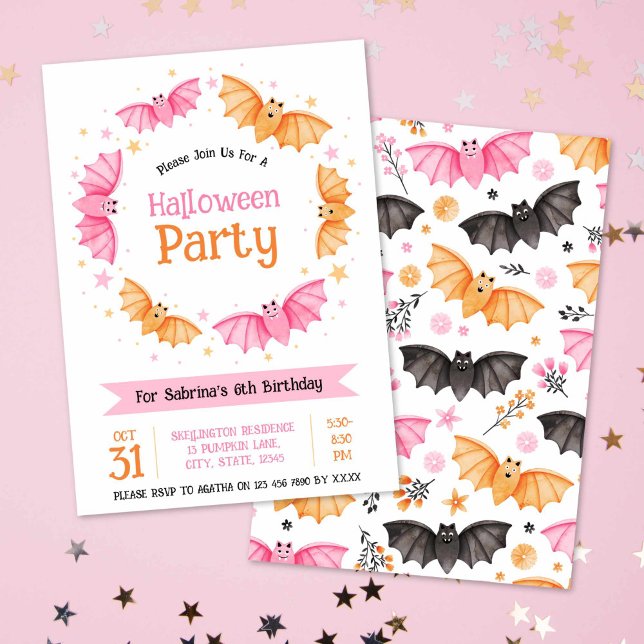 Geburtstagsparty "niedlich Bats Halloween" Einladung (Cute Bats Halloween Birthday Party Invitation)
