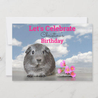 Geburtstagsparty Niedliche Guinea Pig Pink Blume Einladung