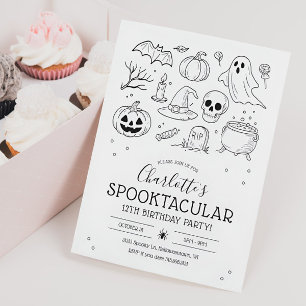 Geburtstagsparty niedliche Hand Zeichnen Halloween Einladung