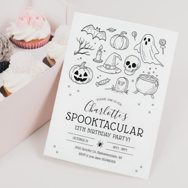 Geburtstagsparty niedliche Hand Zeichnen Halloween Einladung (Hand drawn Halloween Birthday Invitation)