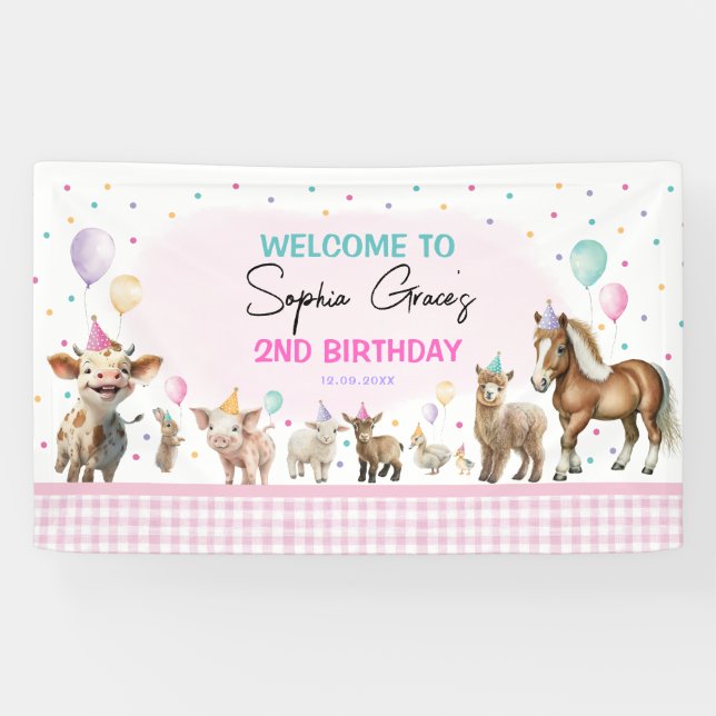 Geburtstagsparty niedlicher Landtiere Banner (Horizontal)