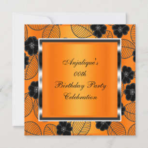 Geburtstagsparty Orange Damask Silver Black Einladung