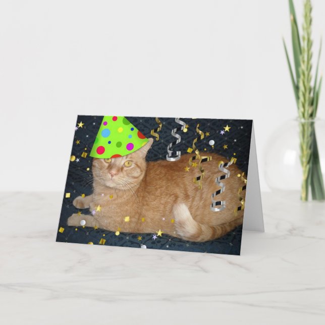 Geburtstagsparty Orange Tabby Cat Karte (Vorderseite)
