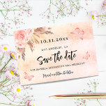 Geburtstagsparty Pampas Schmetterlinge Save the Da Ankündigungspostkarte<br><div class="desc">Eine trendige und mädchenhafte Save the Date-Karte für eine 40. Geburtstagsfeier (oder jedes Alter). Rosa,  goldene Rose mit rosafarbenen Blumen,  Pampasgras und Schmetterlinge. Personalisieren und fügen Sie Datum und Name/Alter hinzu. Der Text: Save the Date ist mit einem großen angesagten,  handgeschriebenen Stilskript geschrieben.</div>
