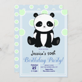 Geburtstagsparty Panda und Blue Polka Dots Einladung