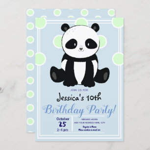 Geburtstagsparty Panda und Blue Polka Dots Einladung