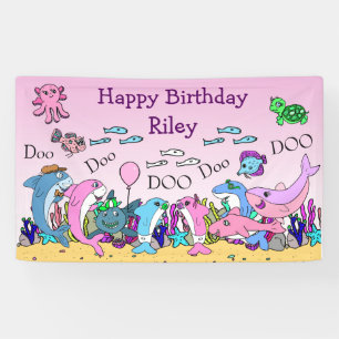 Geburtstagsparty personalisierter Baby Shark Famil Banner