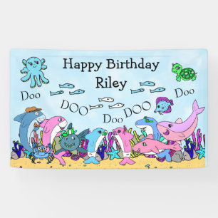 Geburtstagsparty personalisierter Baby Shark Famil Banner