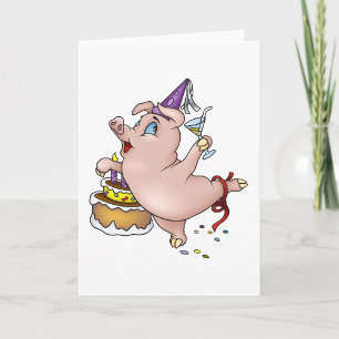 Geburtstagsparty Pig mit Kuchen und Cocktail Karte
