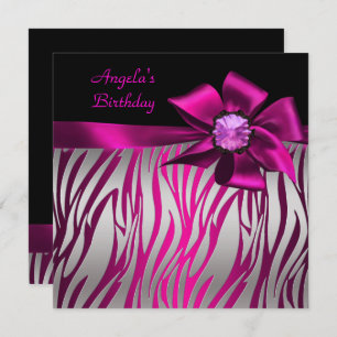Geburtstagsparty Pink Bow Black Pink Zebra Silver Einladung