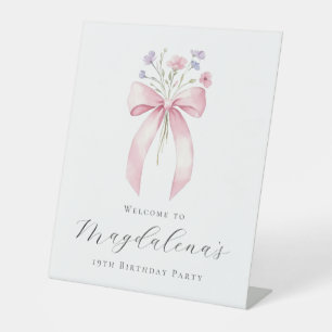 Geburtstagsparty Pink Bow Wildblume Willkommen Sockelschild