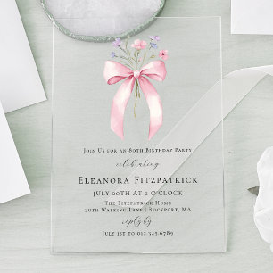 Geburtstagsparty Pink Coquette Bow Wildblume Acryleinladungen