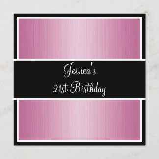 Geburtstagsparty Pink Fine Streifen Schwarz & Weiß Einladung