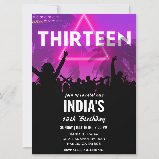 Geburtstagsparty Pink Neon Einladung (Vorderseite)