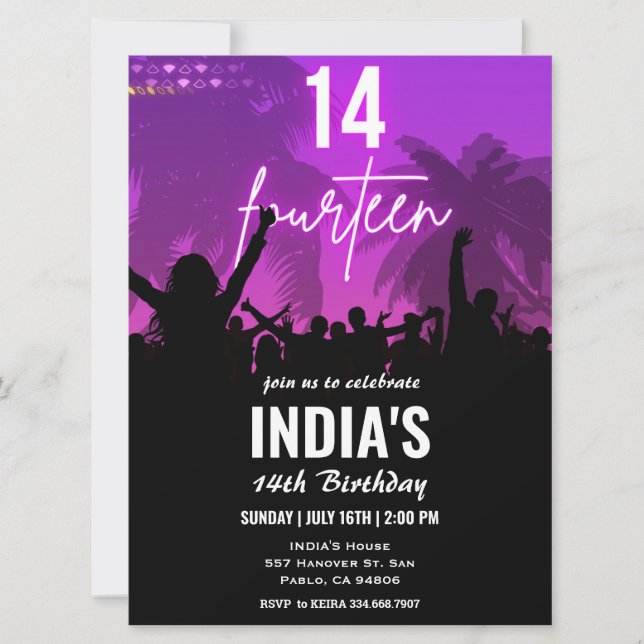 Geburtstagsparty Pink Neon Einladung (Vorderseite)