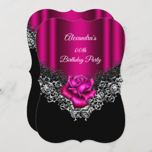 Geburtstagsparty Pink Rose Lace Black Silver Einladung