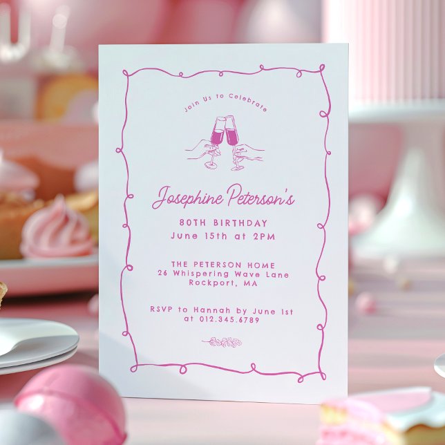 Geburtstagsparty Pink Whimsical Doodle Einladung (Von Creator hochgeladen)