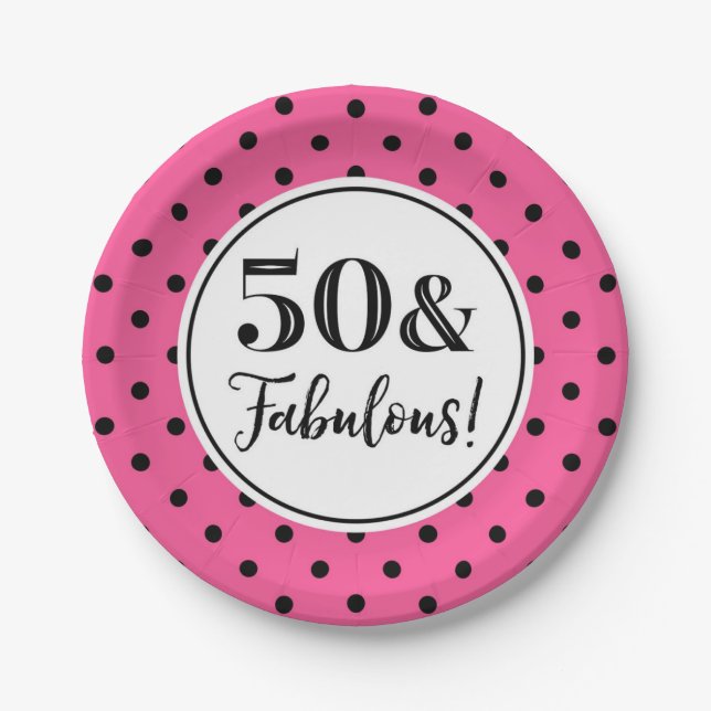Geburtstagsparty Pink White Black Dots Pappteller (Vorderseite)