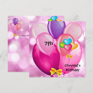 Geburtstagsparty Pink Yellow Blue Balloons Girl Einladung