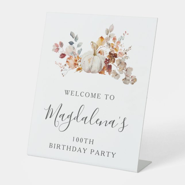 Geburtstagsparty Pumpkin Fall Blume Willkommen Sockelschild (Vorderseite)