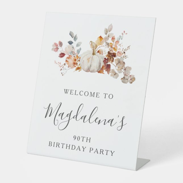 Geburtstagsparty Pumpkin Fall Blume Willkommen Sockelschild (Vorderseite)