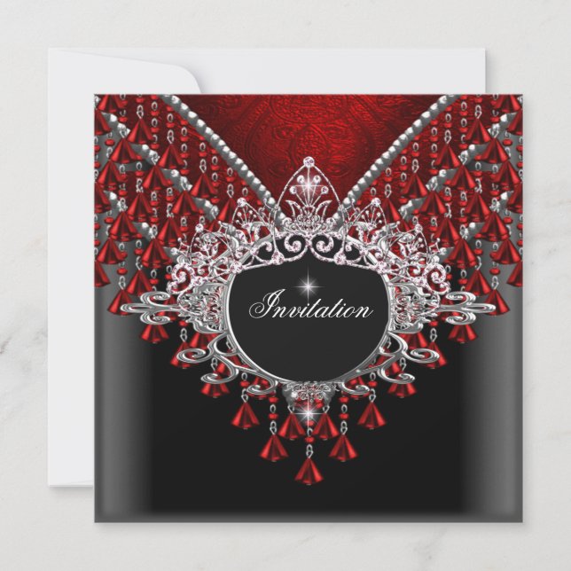 Geburtstagsparty Red Black Silver Einladung (Vorderseite)