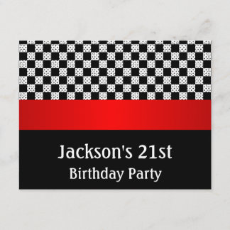Geburtstagsparty Red Black & White Karo Muster Einladung